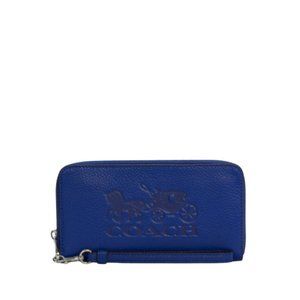 Coach Women's Long Zip Around Wallet (Pebbled Leather, Sport Blue - Horse & Carr